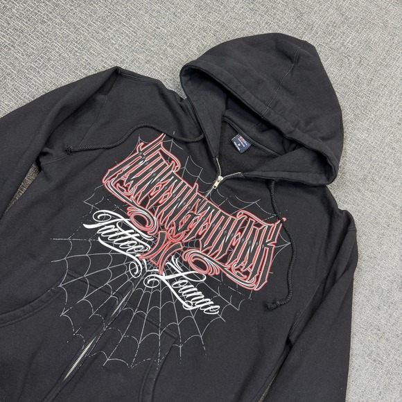 Other - Huntington Ink‎ Tattoo Lounge Hoodie Men's Medium Black Grunge Spider Web